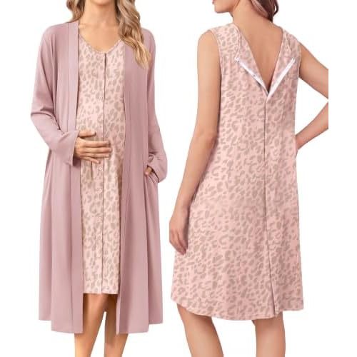 Ekouaer Labor and Delivery Gown and Robe Set for Hospital Nursing Nightgown