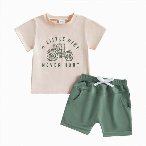 mgoYE Baby Boy Clothes 6-9 Months Toddler Baby Boy Clothes Funny Letter A Little Dirt Never Hurt Short Sleeve Sweatshirt Pullover Top Short Summer Outfits(Green,0-6 Months)