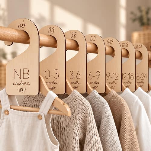 Beautiful Wooden Baby Closet Dividers Set of 7 - Newborn to 24 Months