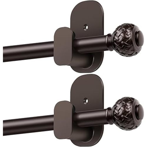 TONIAL Curtain Rods 2 Pack No Drilling 32 to 58 inches, 5/8 Inch Adjustable Curtain Rods for Windows from 40 to 53 Inches, Renter Friendly Drapery Rod with Adhesive Brackets for Apartment, Bronze