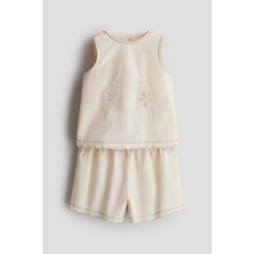 2-piece Embroidery-detail Cotton Set