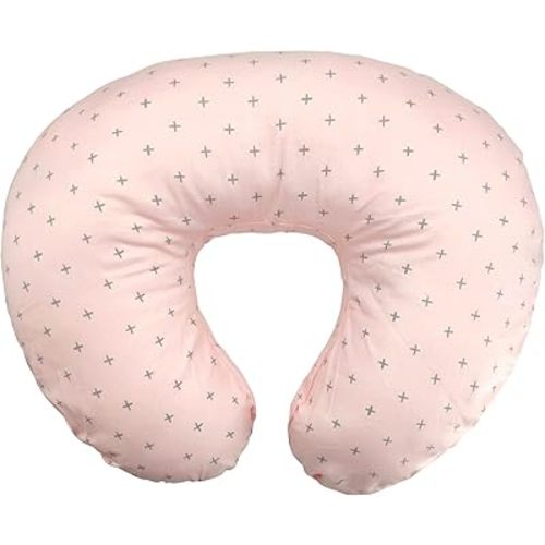 LAT Nursing Pillow for Breastfeeding,100% Cotton Removable Cover,Ergonomic Breast Feeding Pillows for Mom and Baby,Machine Washable(Pink Cross)
