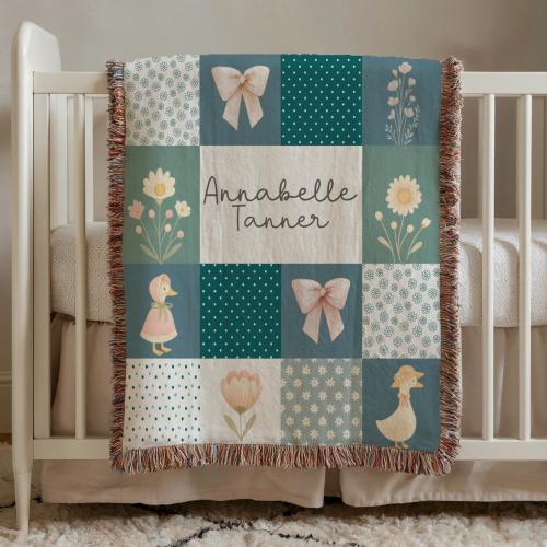 Personalized Silly Goose Baby Blanket – Vintage Goose Blanket – Baby Shower Gift – Minky Blanket for Girls - Cotton Jacquard Woven Blanket