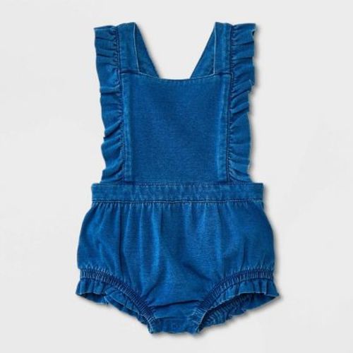 Baby Girls' Knit Denim Romper - Cat & Jack™ Blue, Size: 3-6M