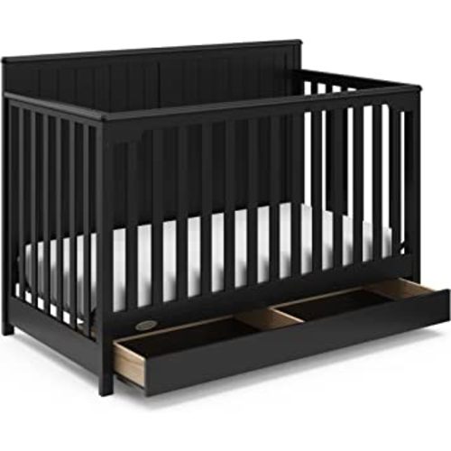 Graco Hadley 5-in-1 Convertible Crib with Drawer (Black) – Combo, Includes Full-Size Nursery Storage, Converts from Baby Crib to Toddler Bed, Daybed