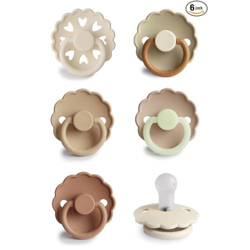 FRIGG SilkySoft Silicone Baby Pacifier 6-Pack Cinnamon Charm | Made in Denmark | BPA-Free (6-18 Months)