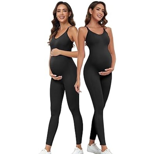 Women's Maternity Nursing Tank Leggings Jumpsuit ，Built-in Bra for Pregnancy Women and Shorts Romper Bodysuit