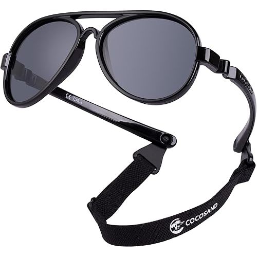 COCOSAND Baby Aviator Polarized Sunglasses with Adjustable Strap for Baby Infant Girl Boy 0-18 Months