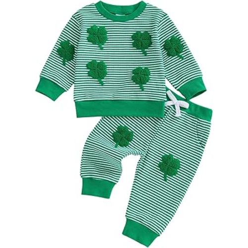 fhutpw Baby Toddler Boy Girl Fall Winter Clothes Embroidery Stripe Pullover Pants Sets Infant Long Sleeve Sweatshirt Outfits