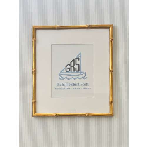 Embroidered Sailboat Birth Announcement – Custom Baby Name Art, Nautical Nursery Decor, Personalized Keepsake Gift for Boys