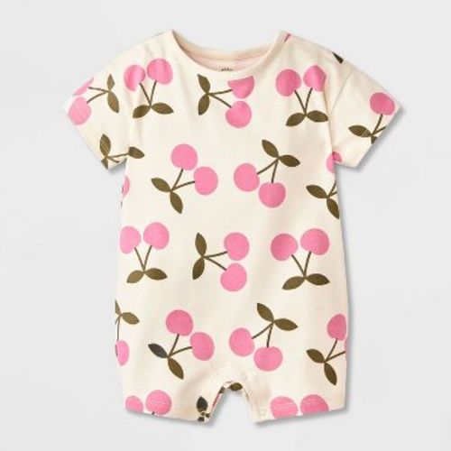 Baby Girls' Short Sleeve Cherries Romper - Cat & Jack™ Cream Newborn