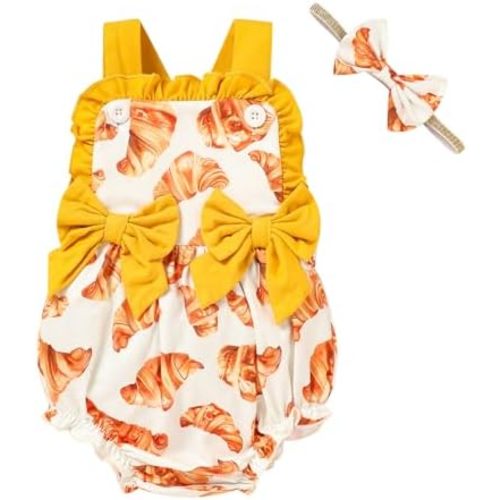 GRNSHTS Baby Girl Summer Romper Infant Floral Fruit Print Clothes Toddler Ruffles Bodysuit Sleeveless Strap One Piece Outfits