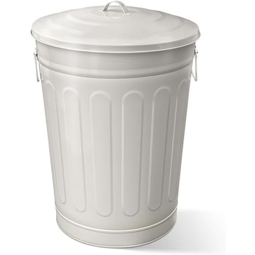 Plexon 13-Gallon Beige Galvanized Steel Round Trash Can with Lid