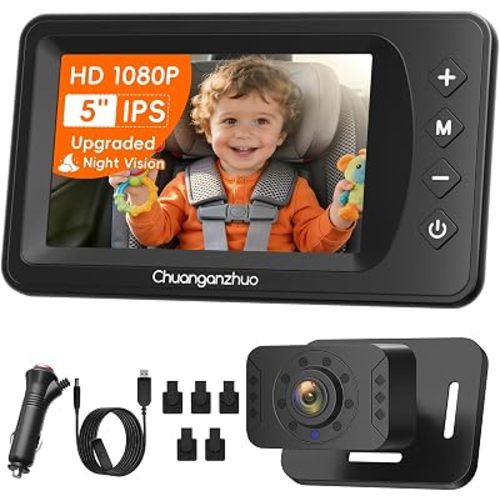 Baby Car Camera with HD Night Vision & 5" 1080P IPS Monitor for Rear Facing
