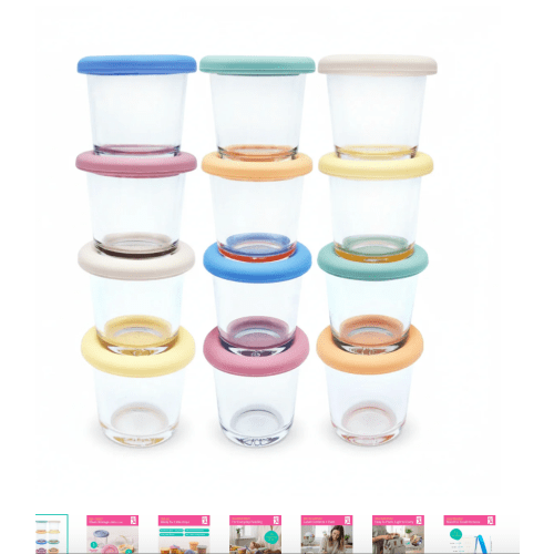 4oz Glass Baby Food Storage Jars | Food Grade Silicone Lids | Set of 12 | Neutral Colors