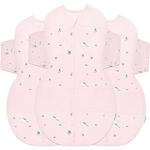 Happiest Baby SNOO Sleep Sack - 100% Organic Cotton Baby Swaddle Blanket - Doctor Designed Promotes Healthy Hip Development - 3-Pack Bundle (Rose Planets, S, M, L)