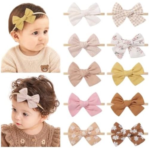 doboi 10 Pack Baby Girl Headbands with Bows, Soft Nylon Newborn Headbands