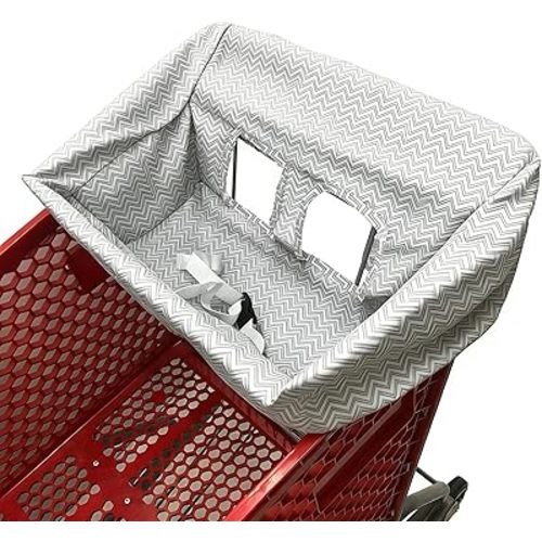 Portable Shopping Cart Cover, High Chair and Grocery Cart Covers for Babies, Kids, Infants & Toddlers, Attached Carry Bag (Gray Chevron)