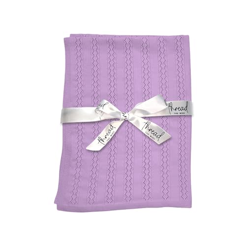 The Vintage Blanket - 100% Organic Cotton Baby Blanket, American Made, 30x40in - Bassinet, Crib, Stroller - Gift Registry Baby Shower for Newborns and Kids (Lavender)
