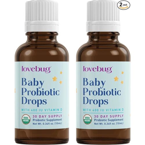 LOVEBUG Baby Probiotic Drops - Organic Probiotics for Immune Support and Baby Constipation & Colic Relief - Tasteless & Sugar-Free Liquid Drops for Newborns, Babies & Infants (0-12 Months) - 20ml