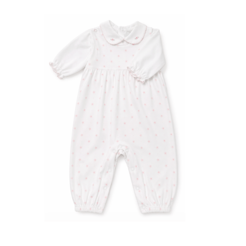 Pink Flower Print Knit Overall & Onesie Set