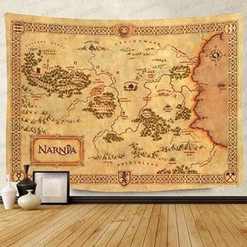 F-FUN SOUL Map Poster Tapestry, Large 80x60inches Soft Flannel, Film Games Map Retro Pattern Wall Hanging Tapestries for Living Room Bedroom Home Decor DSFS818