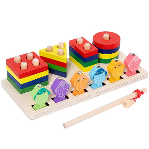 Toddler Toys, Montessori Toys for 1 Year Old Boys Girls Gifts, 2 in 1 Wooden Sorting and Stacking Toy for Kids with Magnetic Fishing Game, Sensory Toys for Toddlers 1-3