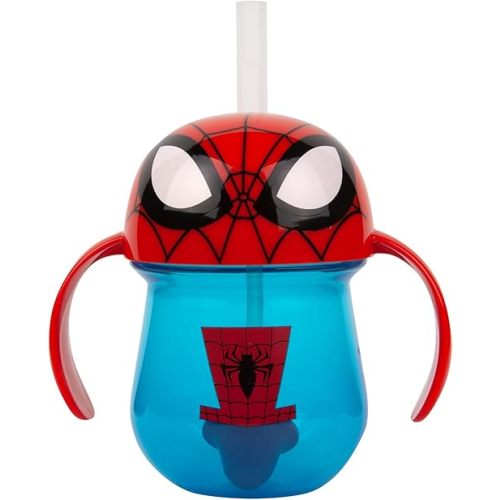 The First Years Spider-Man Trainer Straw Cup - Toddler Cups with Straw - Kids Water Bottles - 9 Months and Up - 7 Oz