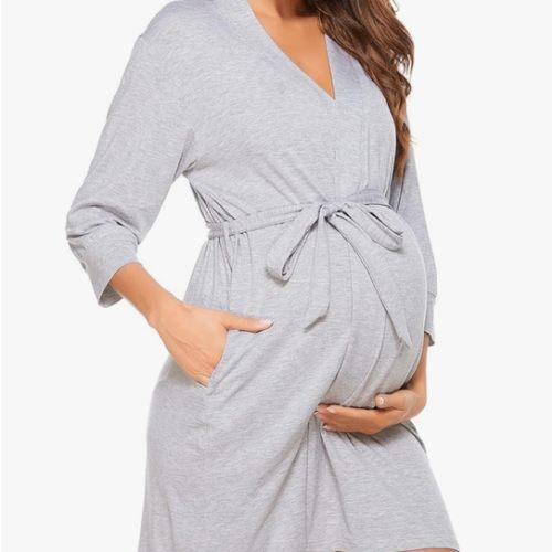 Women's Maternity Nursing Robe Pregnancy Breastfeeding Bathrobes 3 in 1 Labor Delivery Nightgowns
