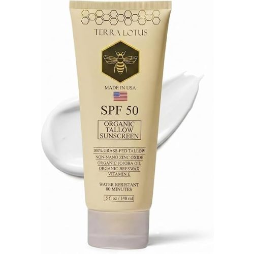 Organic Tallow Mineral Sunscreen - 50 SPF - For Face and Body - With 100% Grass-Fed Tallow and Non-Nano Zinc Oxide Reef Safe - (5 Oz)