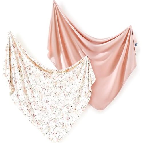 GRSSDER 2 Pack Newborn Swaddle Blanket, Ultra Soft Stretchy Jersey Knit Extra Large Size 33 x 44 Receiving Blankets for Easy Swaddling Baby Snug and Cozy