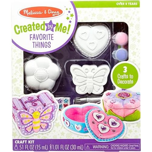 Melissa & Doug Created by Me! Favorite Things Craft Kits Set: Decorate-Your-Own Flower and Heart Treasure Boxes and Butterfly Bank