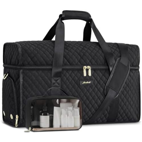 Weekender Travel Duffle Bag for Women: Overnight Bags with Shoe Compartment Carry on Bags for Airplanes with Toiletry Bag Weekend Yoga Gym Bag with Wet Pocket Travel Duffel Tote Bag Hospital Bag Black