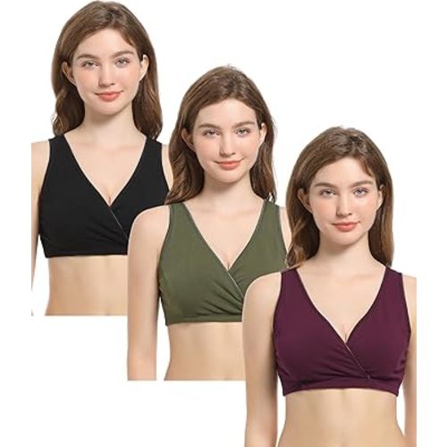 CAKYE 3 Pack Cotton Maternity Nursing Bras Breastfeeding Sleep Bralette Postpartum Bra