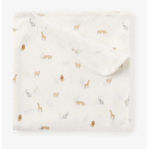 Neutral Safari Print Organic Cotton Pointelle Baby Blanket – Elegant Baby