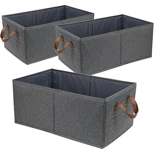 Pack of 3 Large Capacity Storage Bins Closet Organizer System, Sturdy Foldable Storage Boxes for Organizing Clothing, Sheets, Toys, Books - Shelf Organizer Shelves Basket Storage Bin