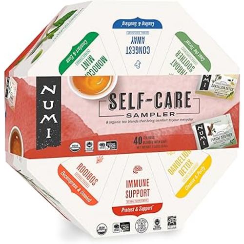 Numi Organic Tea Self-Care Sampler, Herbal Tea Gift Set, 40 Tea Bags Assortment