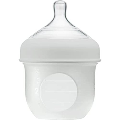 Boon Nursh Reusable Silicone Baby Bottle with Collapsible Silicone Pouch Design - Everyday Baby Essentials - Stage 1 Slow Flow Baby Bottles - Gray - 4 Oz