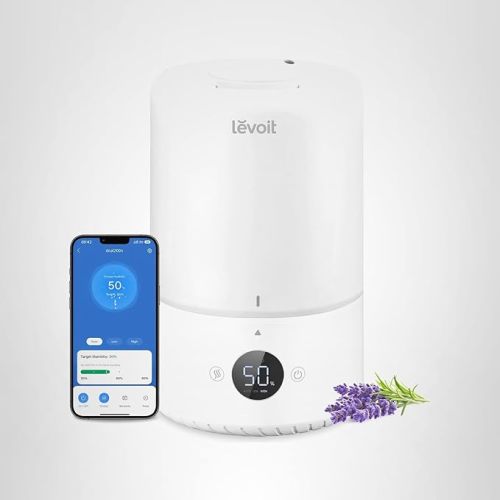 LEVOIT Smart Cool Mist Top Fill Humidifiers for Bedroom Baby with Sensor, Auto Humidity Setting, APP & Voice Control, Essential Oil Diffuser, Ultra Quiet Operation, Easy Top Fill, 3L, White