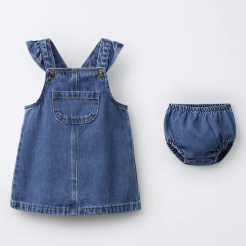 DENIM RUFFLE PINAFORE SET - Mid-blue | ZARA United States