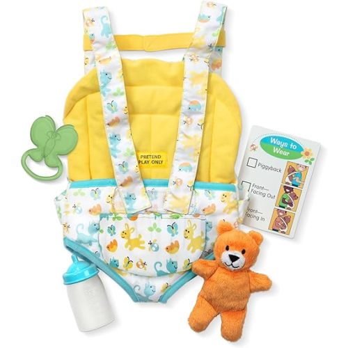 Melissa & Doug Mine to Love Carrier Play Set for Baby Dolls with Toy Bear, Bottle, Rattle, Activity Card
