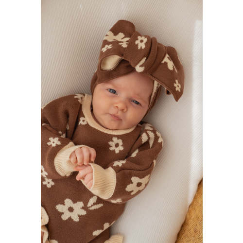 Knitted Oversized Topknot | Daisy Floral Chocolate – Little and Fern