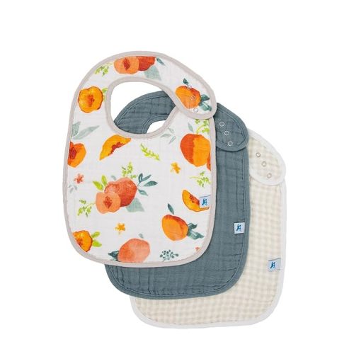 Little Unicorn Muslin Baby Bibs | Adjustable as Baby Grows | Soft Absorbent Muslin Fabric | For Eating, Drooling, Teething (Georgia Peach)