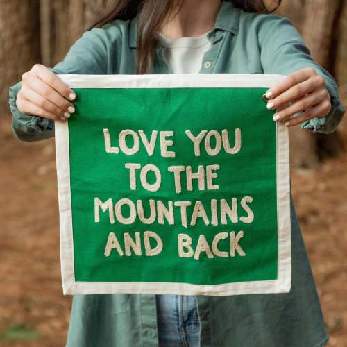 Mountains And Back Embroidered Canvas Banner