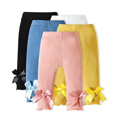 Toddler Baby Girl Legging Pants 5-Pack in Grey White Black Orange and Pink