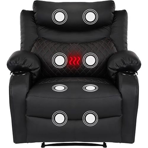Oversized Manual Massage Recliner Chair with Heat Cup Holder Black