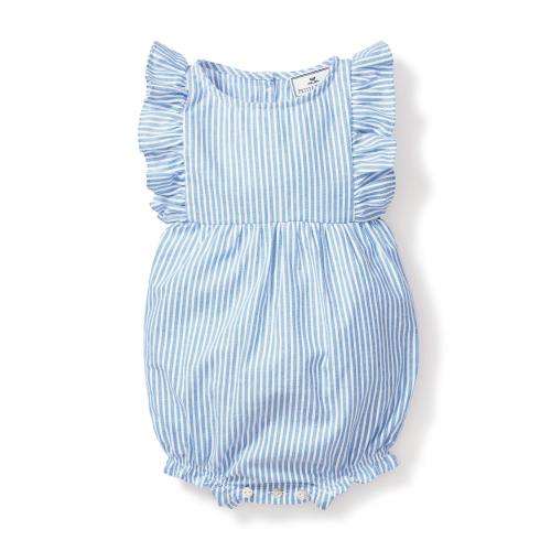 Baby's Twill Ruffled Romper in French Blue Stripes