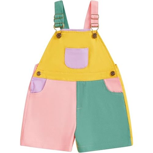 Chloefairy Toddler Boy Girl Overalls Colorful Patchwork Romper Suspender Overall Shorts Summer Strap Short Bib Pants