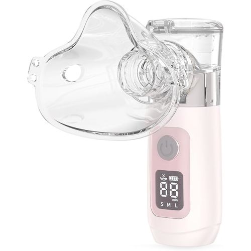 Smart Digital Display Portable Nebulizer for Adults and Kids, Portable - Rechargeable for Travel and Home Use, OTC SPACER-0422-HER-V3