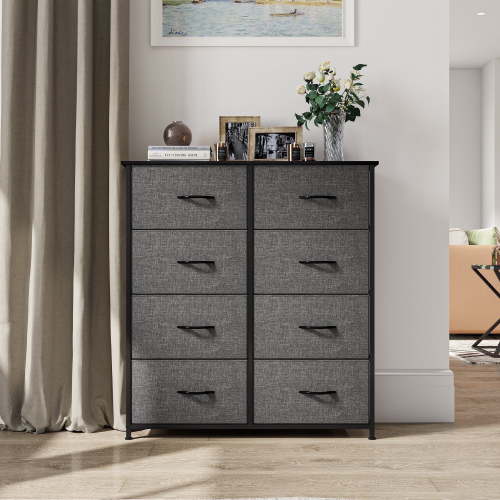 Dextrus 8 Drawers Fabric Storage Dressers for Bedroom, Living Room Bedroom for Adult, Black Gray